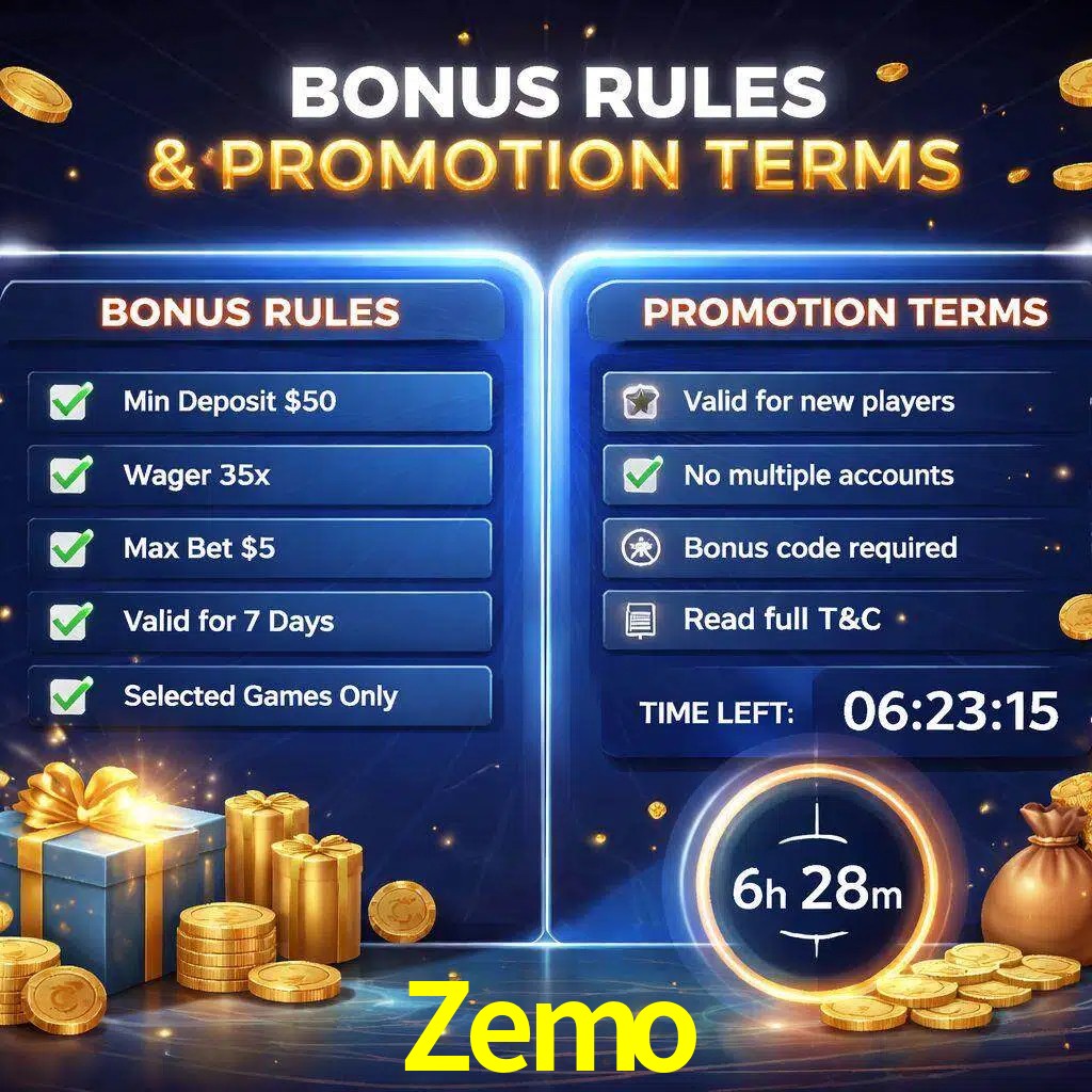 Reglas de promoción Zemo y condiciones de bonos explicadas visualmente
