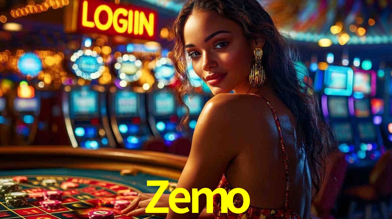 Escena dinámica inspirada en casino con iluminación Zemo, cartas, fichas e íconos de juegos digitales en un espacio moderno de juegos.